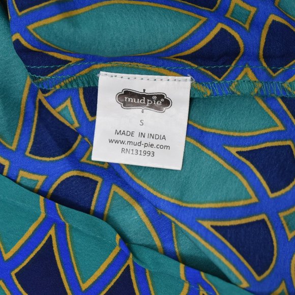Mud Pie Women's Embroidered Tunic Size Small Flare Sleeve Cover Up Blouse Teal - Picture 12 of 13